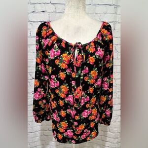 Betsey Johnson Women’s Floral Print Long Sleeve Peplum Blouse Size Medium